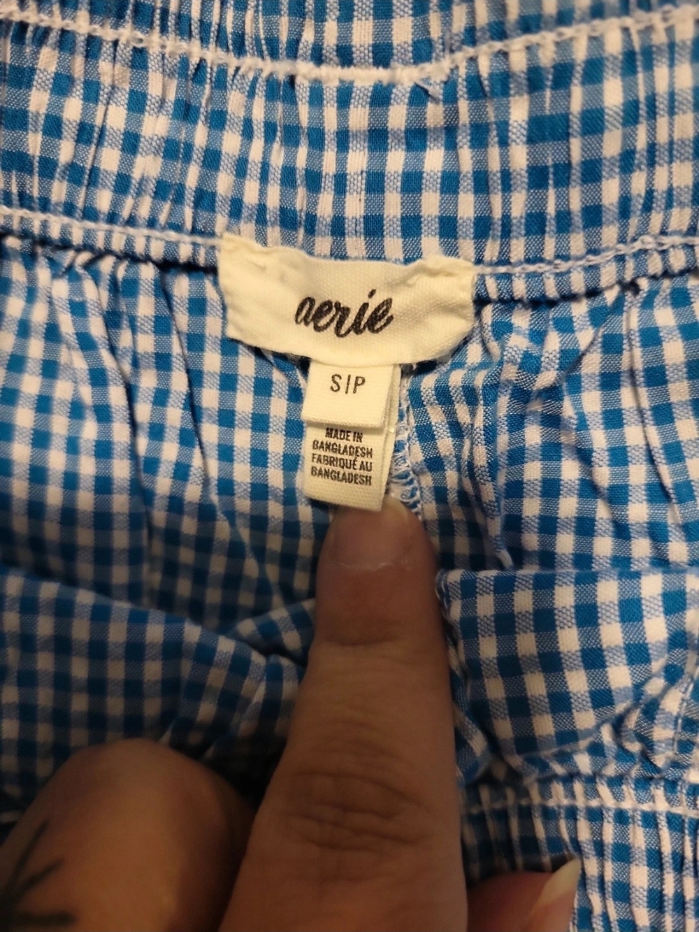 aerie Blue Gingham High-Waist Elastic Shorts - Picture 4 of 5
